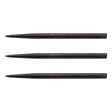 Set of three extra long black steel tip dart points, designed for enhanced grip and precision.