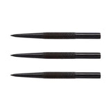 Set of three black steel dart points by Winmau featuring a knurled grip section for enhanced control and feel. 