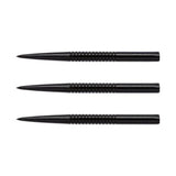 Three black steel tip dart points by Winmau featuring ringed grip sections for improved handling and control.