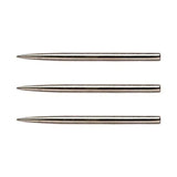 Three standard silver steel dart points by Winmau with a smooth finish, aligned horizontally.
