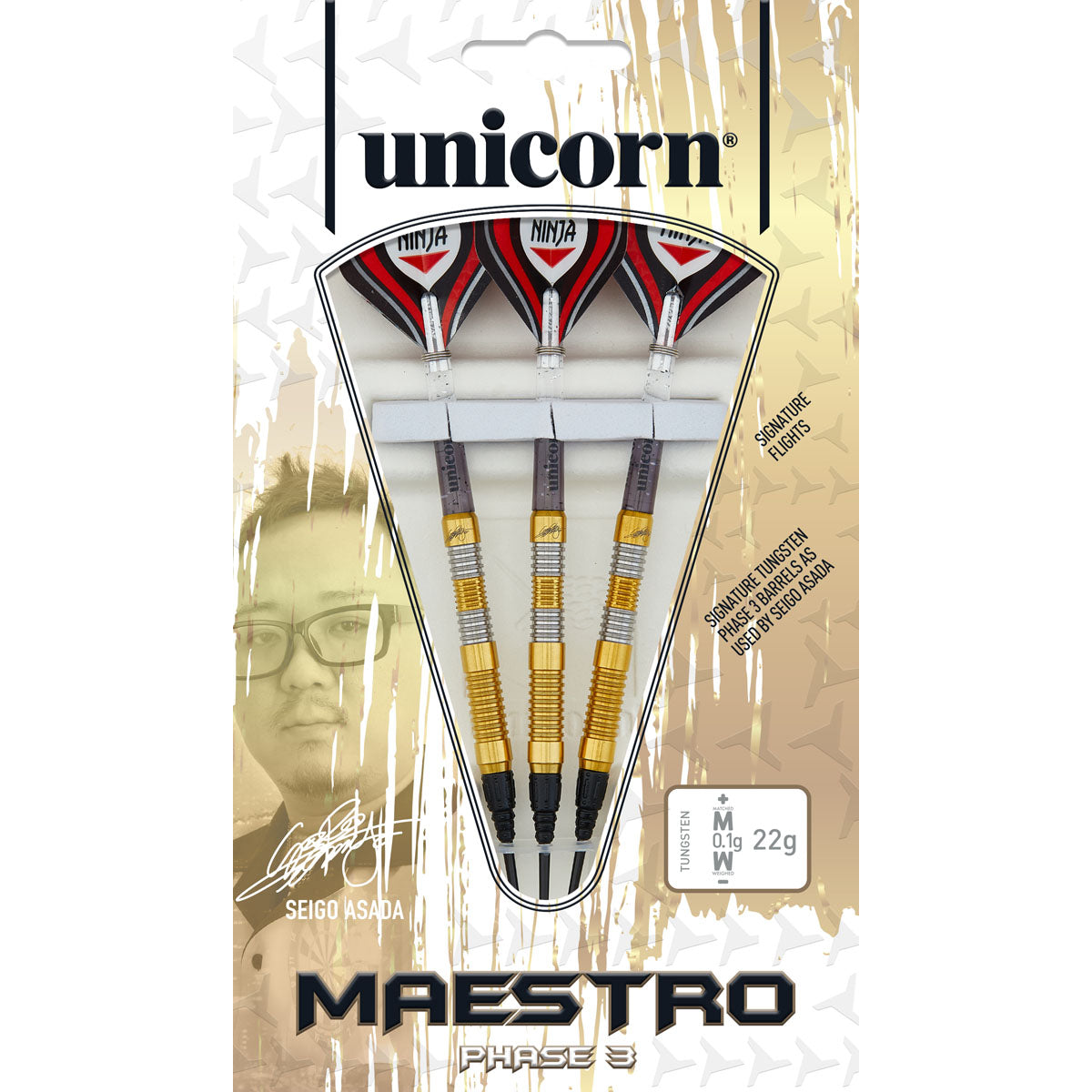 Seigo Asada Phase 3 Maestro Gold 95% Tungsten Soft Tip Darts by Unicorn