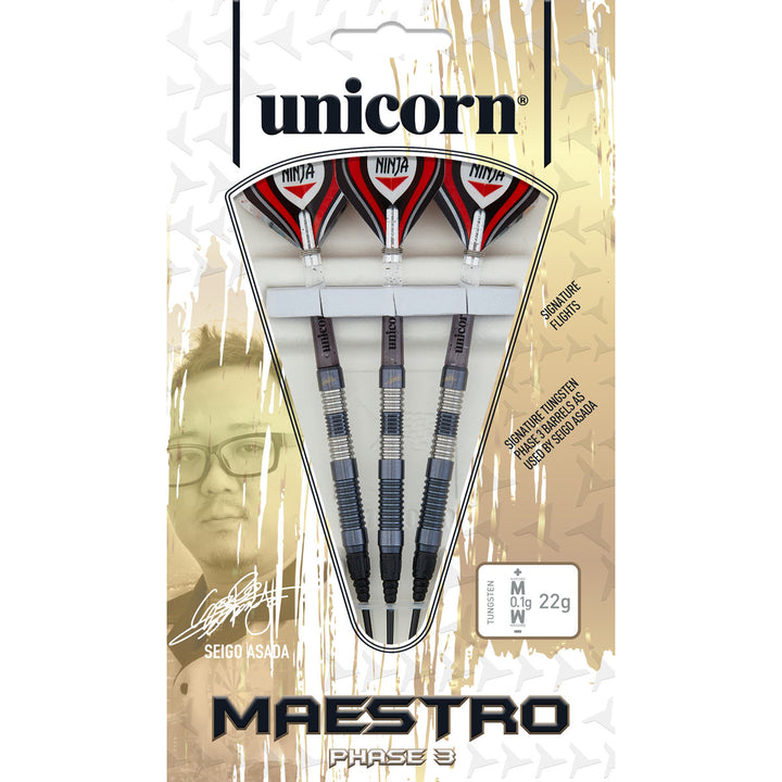 Seigo Asada Phase 3 Maestro Black 95% Tungsten Soft Tip Darts by Unicorn