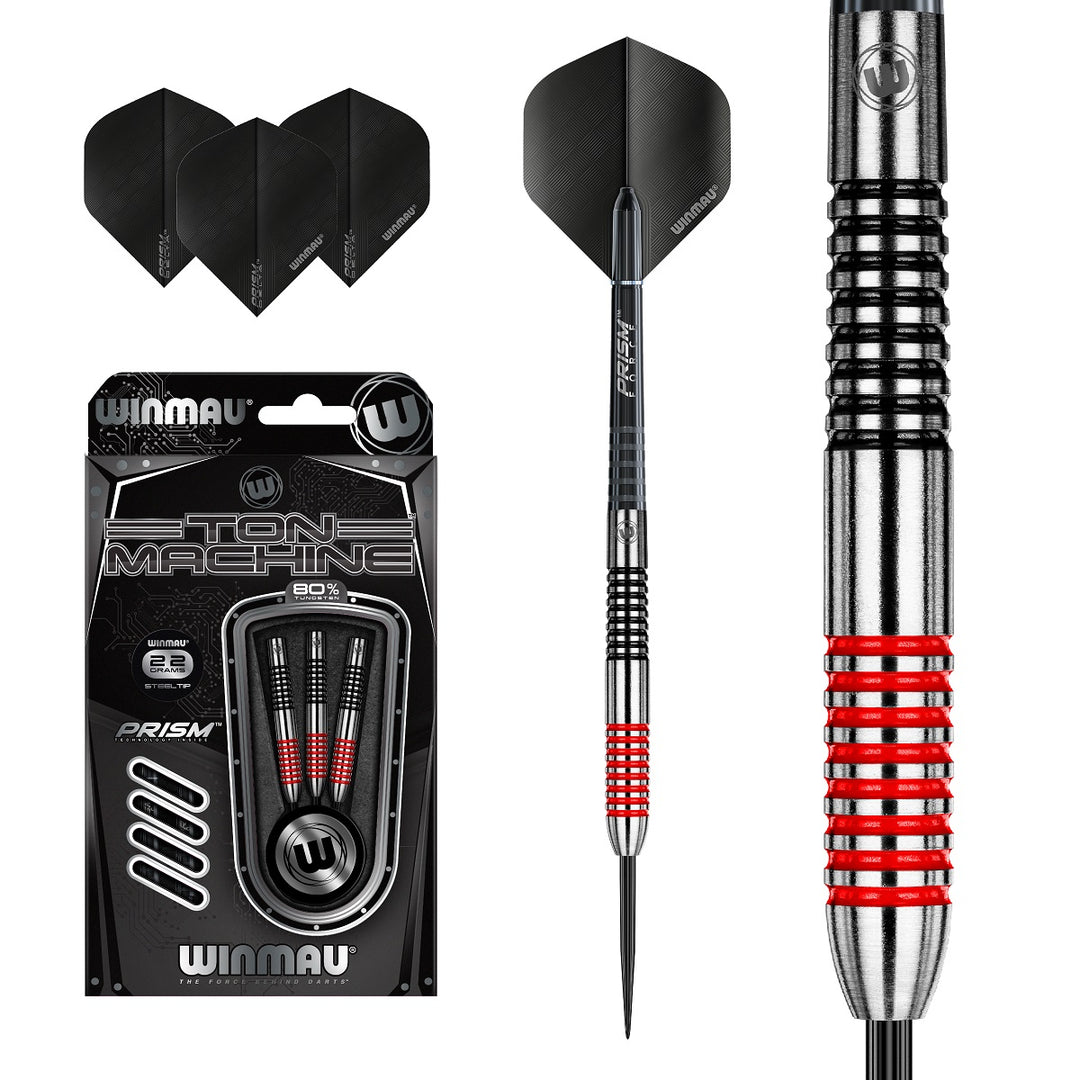 Winmau Red and Black Ton Machine 80% Tungsten Steel Tip Darts