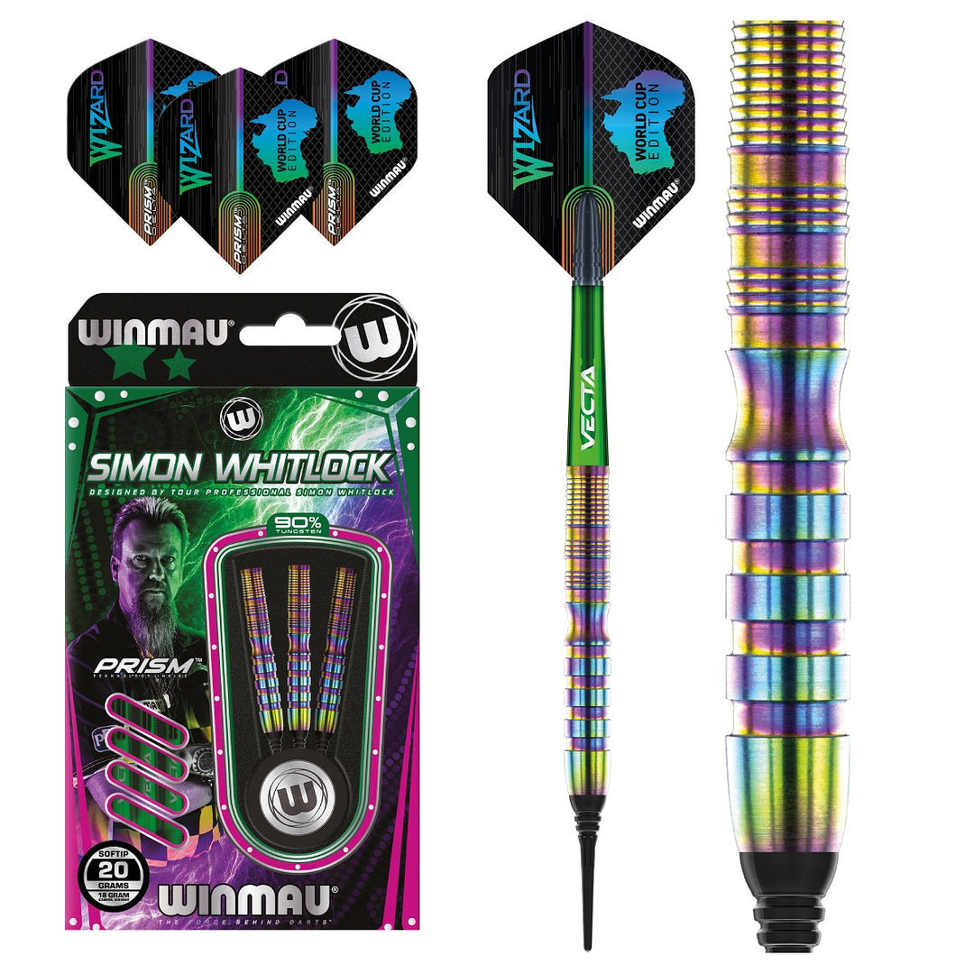 Simon Whitlock 90% Tungsten World Cup Rainbow SE Edition Soft Tip Darts by Winmau