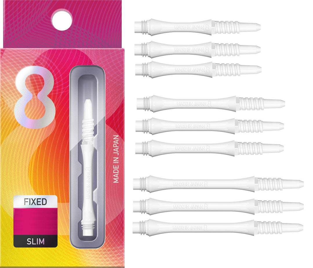 8 White Slim Fixed Dart Stems / Shafts