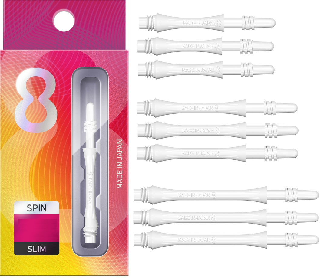 8 White Slim Spin Dart Stems / Shafts