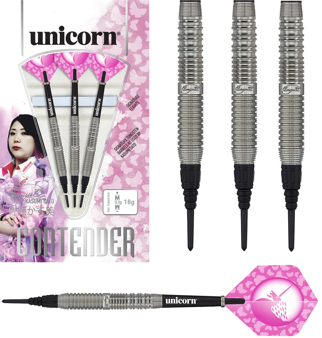 Kasumi Sato 70% Tungsten Contender Soft Tip darts by Unicorn