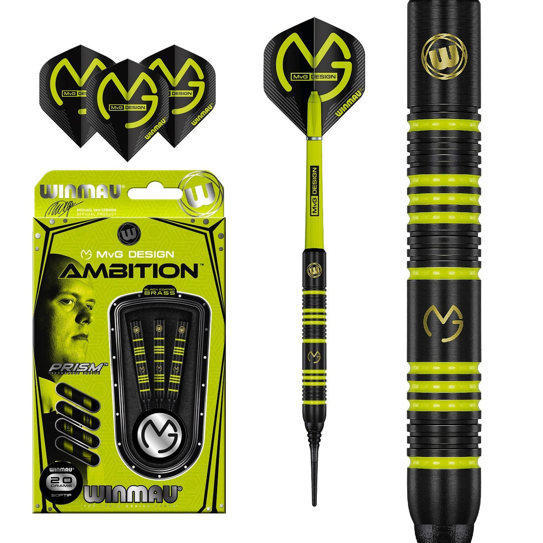 Michael Van Gerwen MVG Ambition Black Brass Soft Tip Darts by Winmau