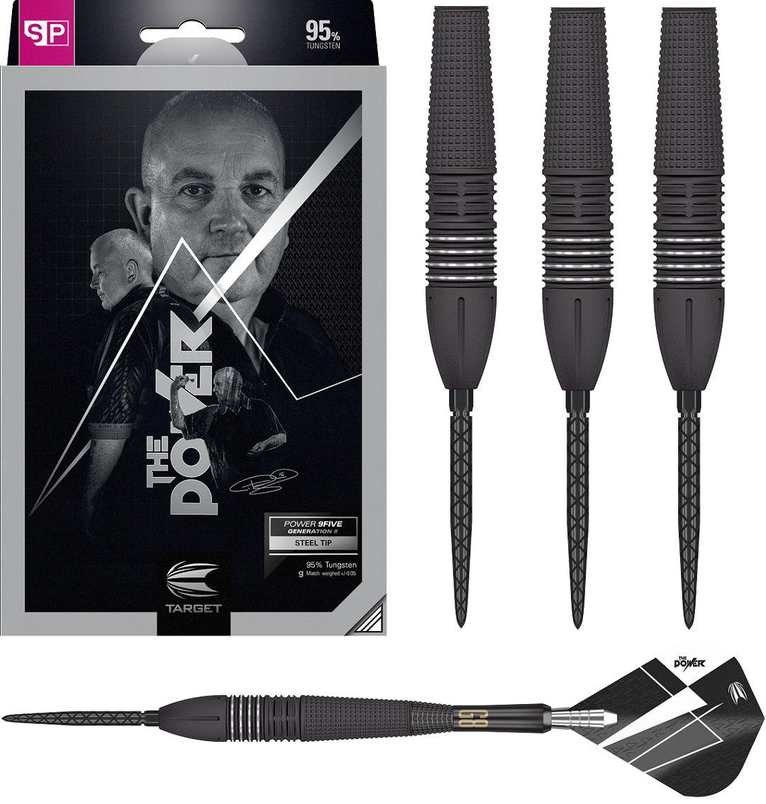 Phil Taylor Power 9FIVE G8 95% Tungsten Swiss Point Steel Tip Darts by Target