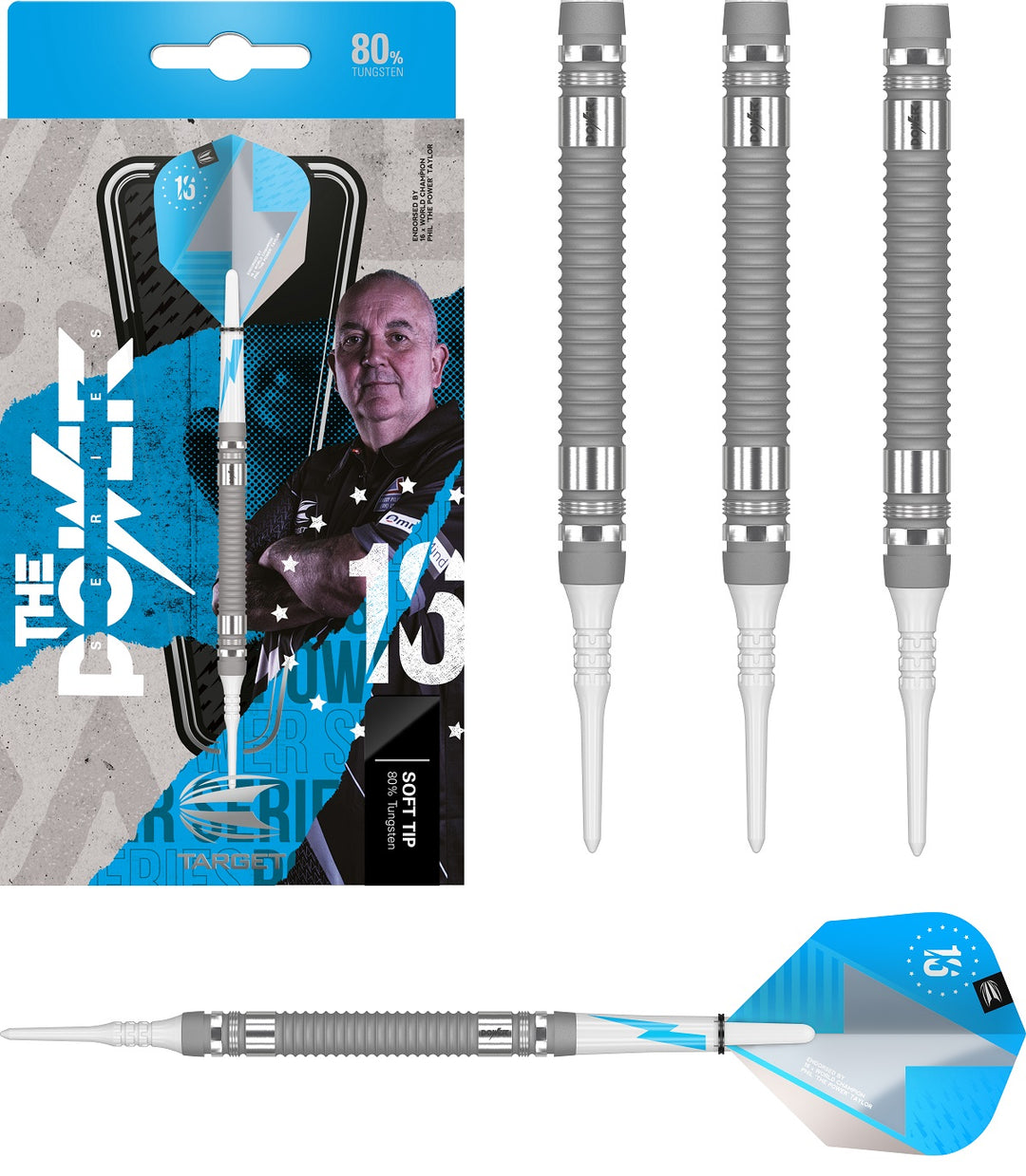 Phil Taylor Power Series Silver 80% Tungsten Soft Tip Darts by Target