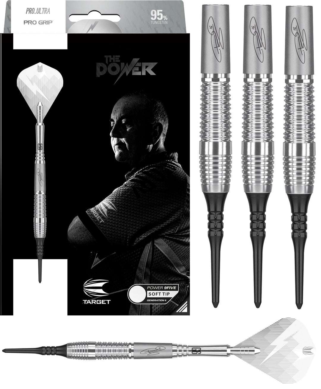 Phil Taylor Gen 6 9FIVE 95% Tungsten Soft Tip Darts by Target