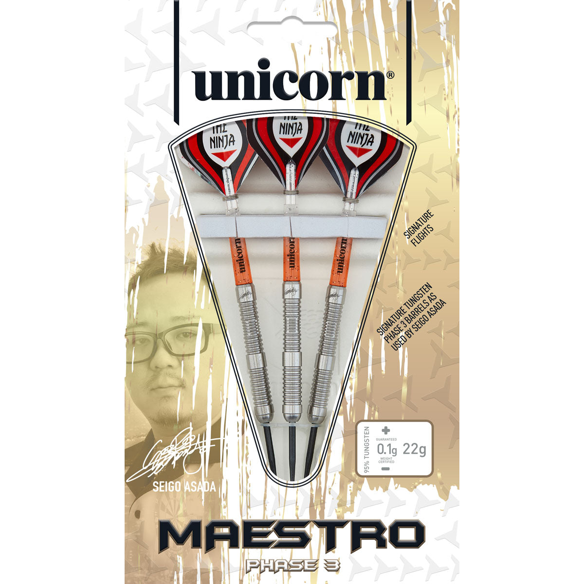 Seigo Asada Phase 3 Maestro Natural 95% Tungsten Steel Tip Darts by Unicorn