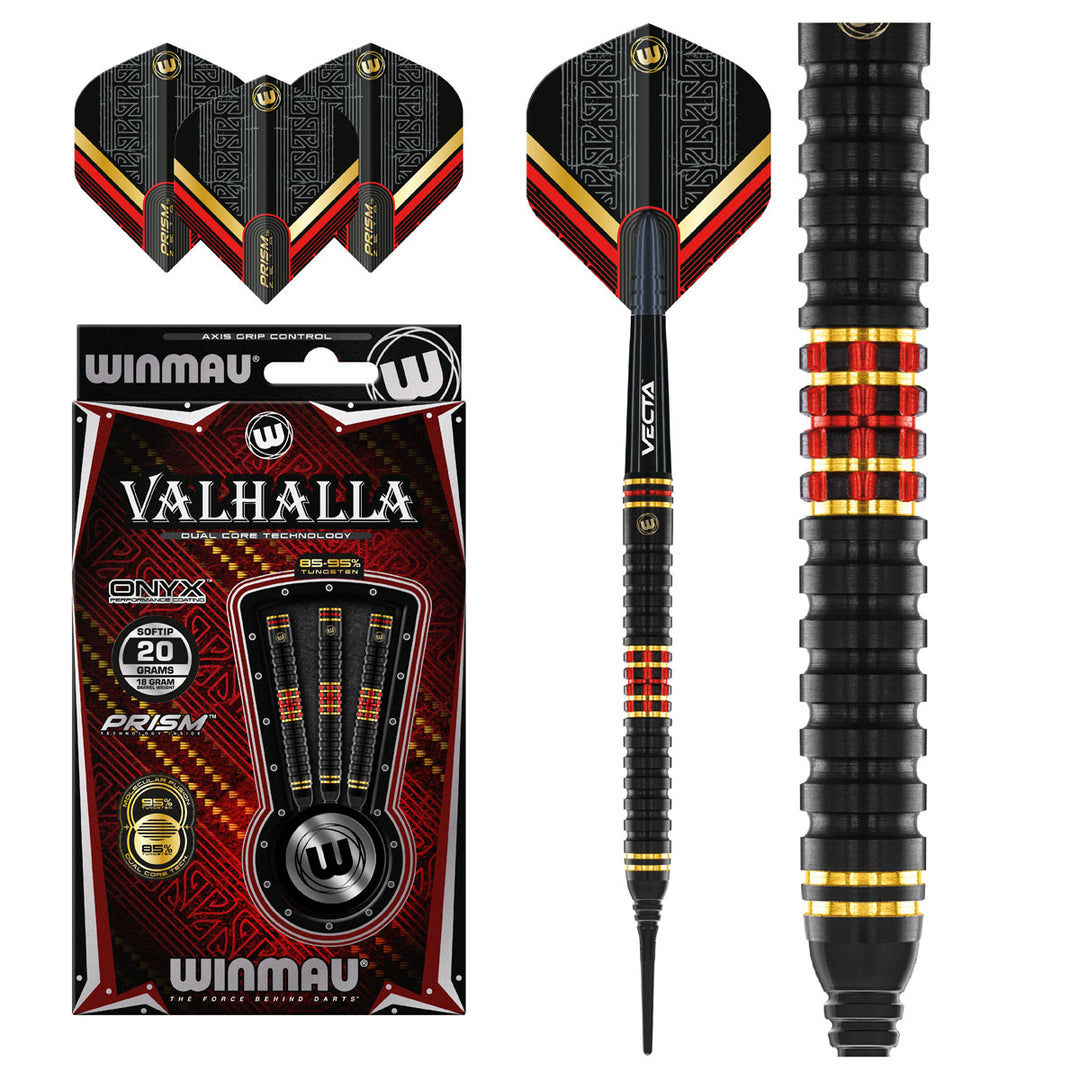 Valhalla 95%/85% Tungsten Soft Tip Darts Dual Core technology by Winmau