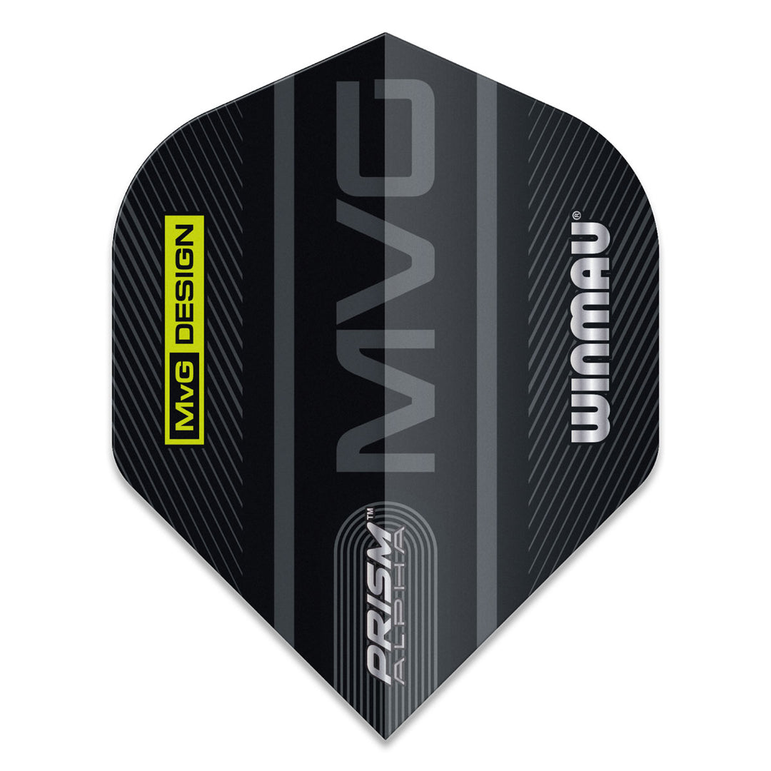 Prism Alpha MVG Logo Black and Grey Standard Dart Flights by Winmau