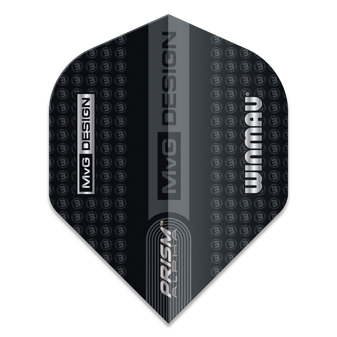 Prism Alpha MVG Winmau Logo Black and Grey Standard Dart Flights by Winmau