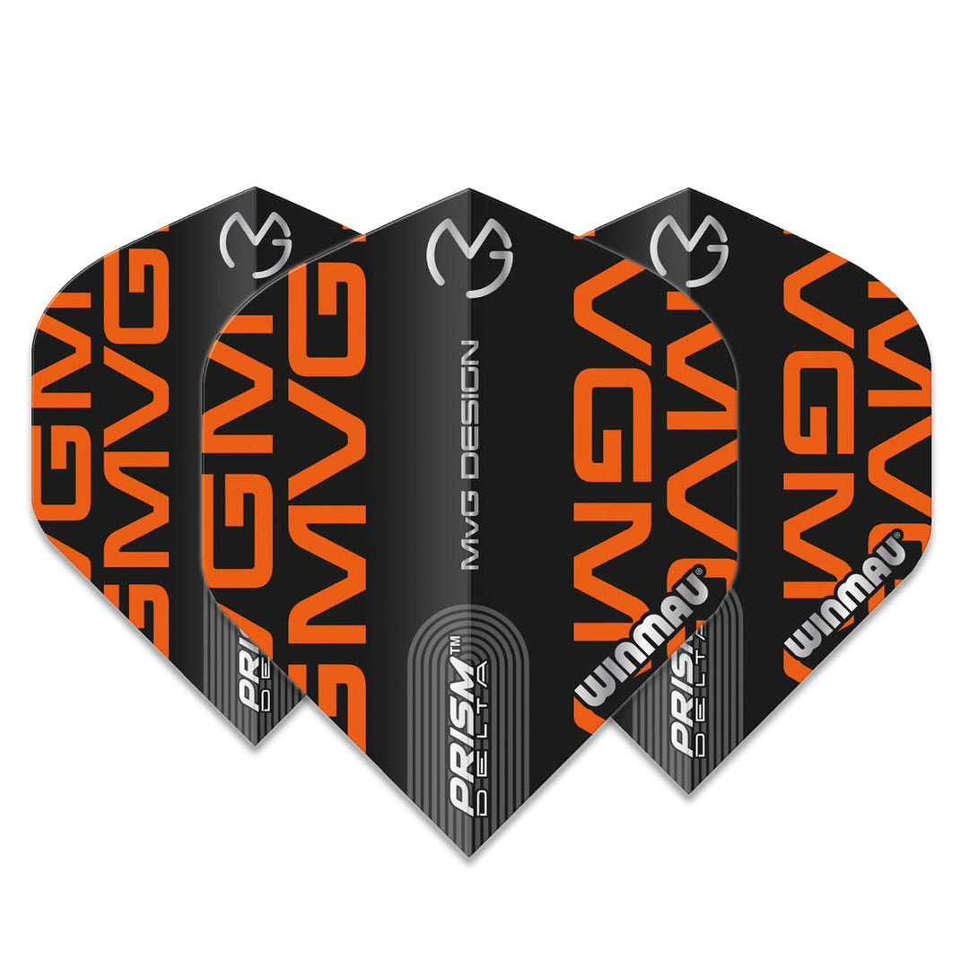 Prism Delta MVG Black and Orange Logo Standard Dart Flights by Winmau