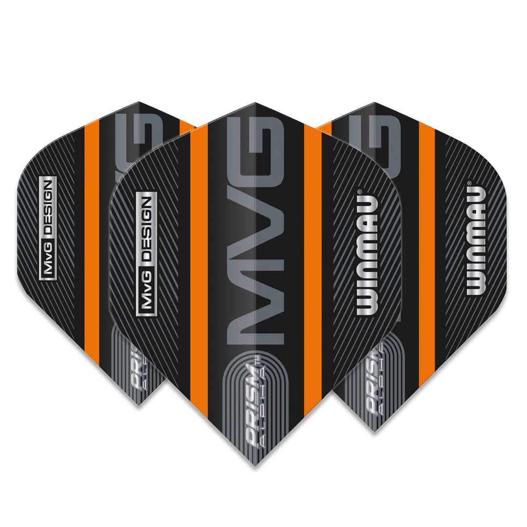 Prism Alpha MVG Black and Orange Logo Stripe Standard Dart Flights by Winmau