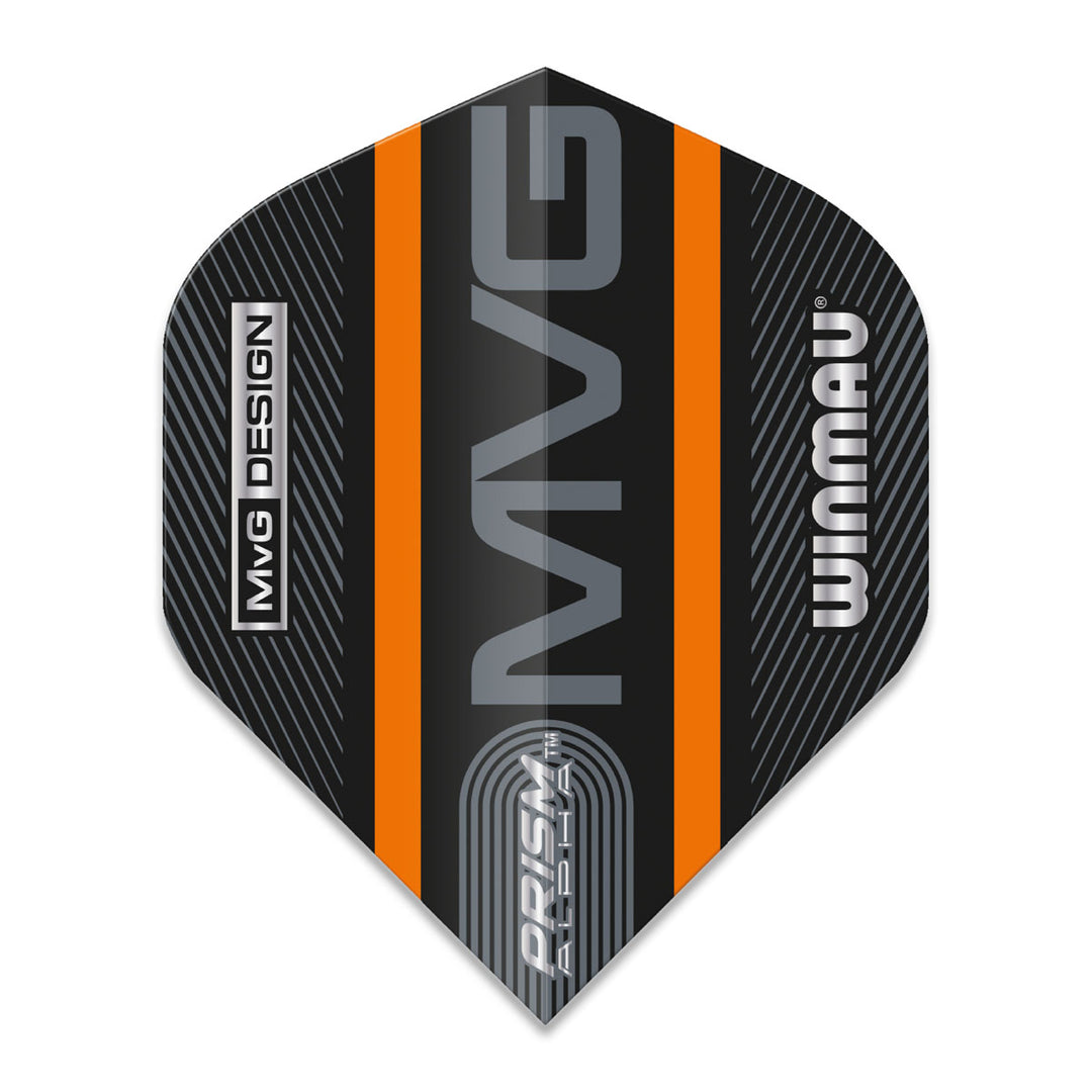 Prism Alpha MVG Black and Orange Logo Stripe Standard Dart Flights by Winmau