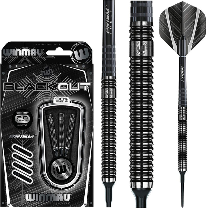 Winmau Blackout 90% Tungsten Soft Tip Darts - Straight Barrel