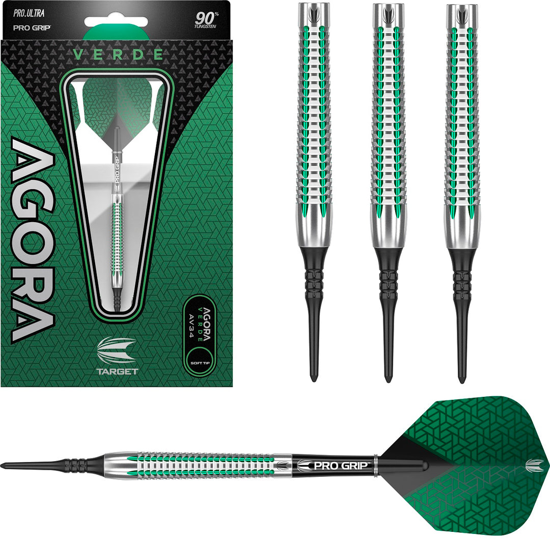 Agora Verde AV34 90% Tungsten Soft Tip Darts By Target