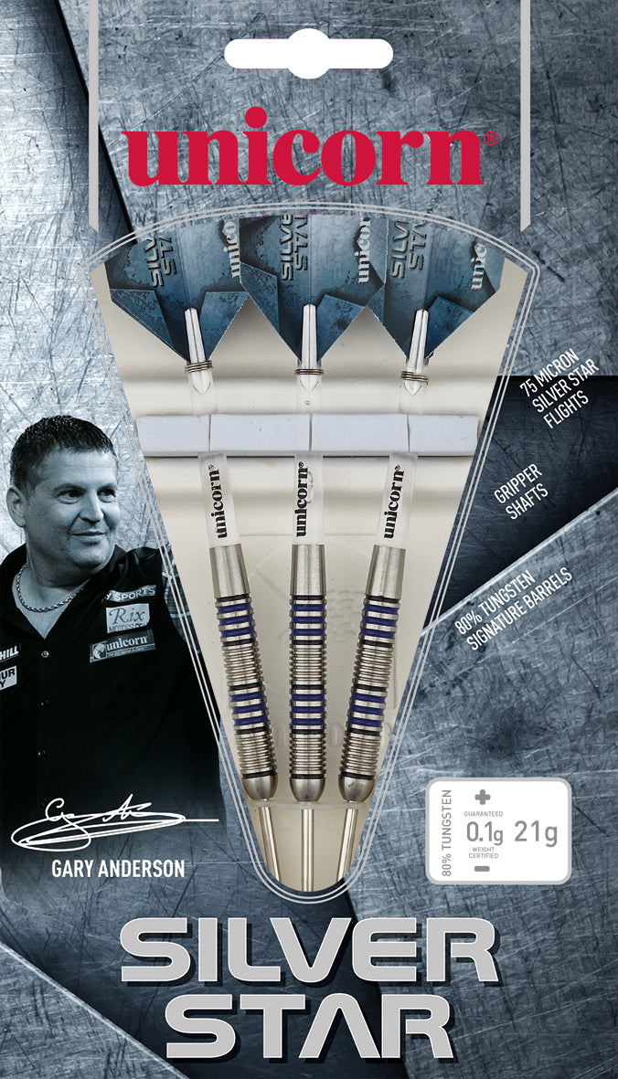 Gary Anderson Silver Star Style 4 80% Tungsten Steel Tip Darts by Unicorn