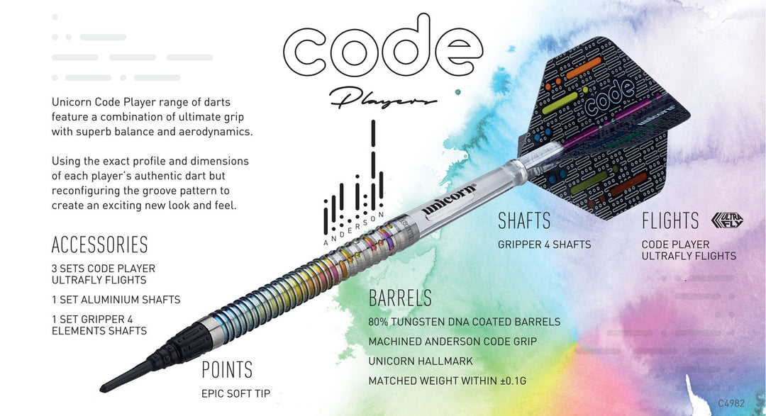 Gary Anderson Code 80% Tungsten Soft Tip Darts by Unicorn