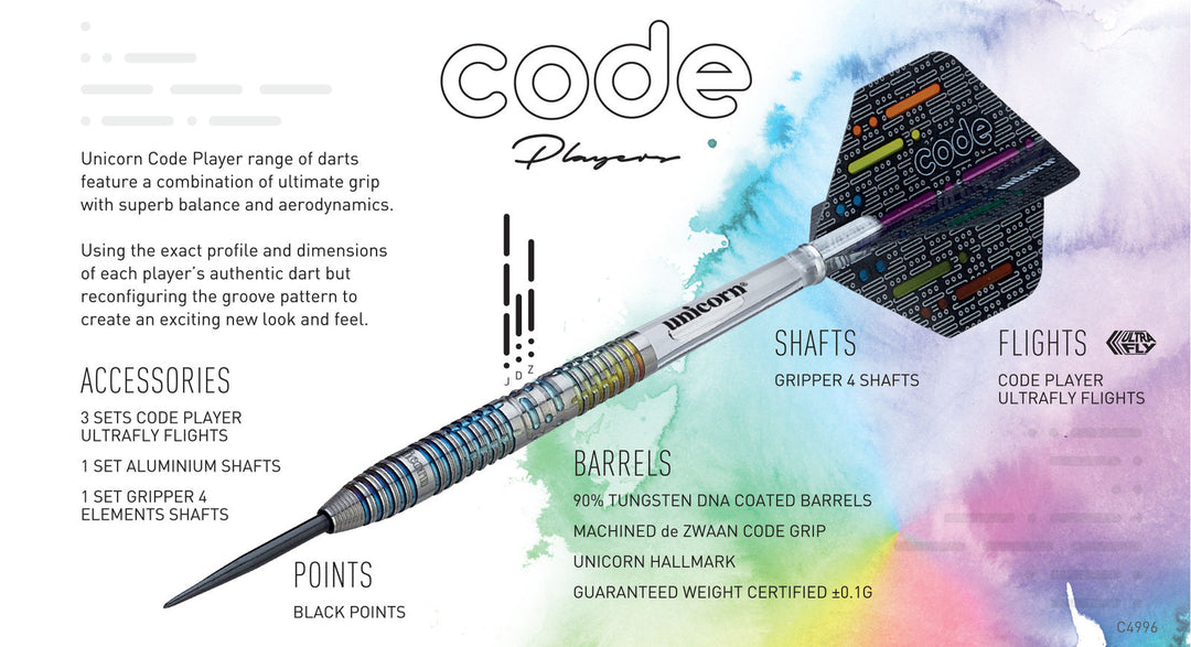 Jeffrey De Zwaan Code 90% Tungsten Steel Tip Darts by Unicorn