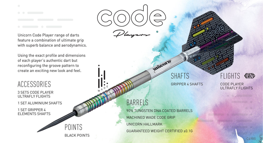 James Wade Code 90% Tungsten Steel Tip Darts by Unicorn