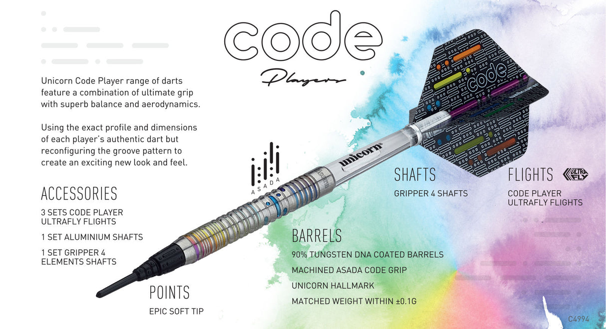 Seigo Asada Code 90% Tungsten Soft Tip Darts by Unicorn