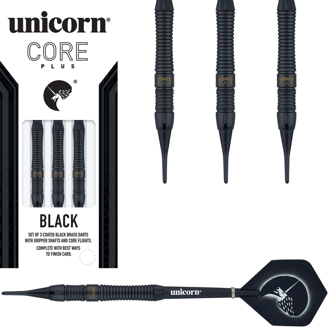 Core Plus Black Brass Style 1 Soft Tip Darts by Unicorn