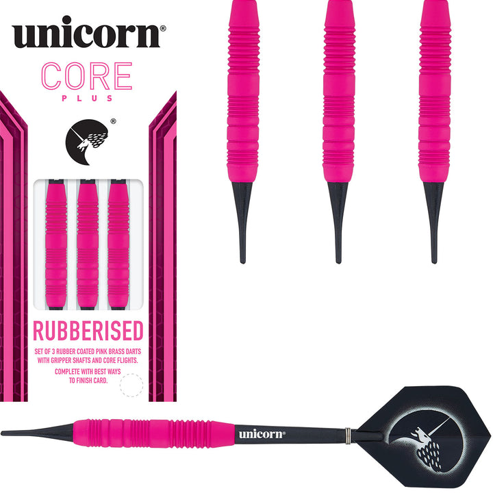 Core Plus Pink Rubber Coated Brass Soft Tip Darts by Unicorn