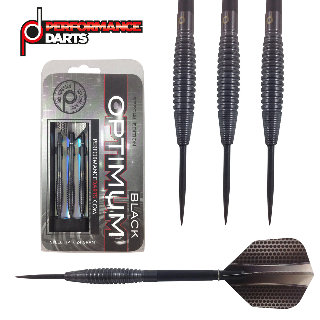 Optimum Black 90% Tungsten Steel Tip Darts by Performance Darts