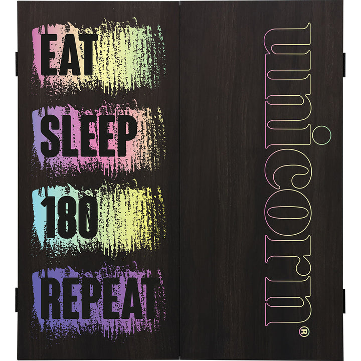 Maestro Eat, Sleep, 180, Repeat Square Dartboard Cabinet by Unicorn