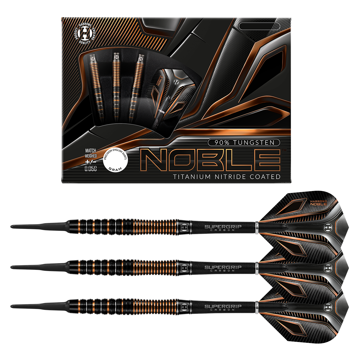 Fléchettes Harrows Noble 90% Tungstène Soft Tip 18G - Set Premium Avec Tiges Carbone