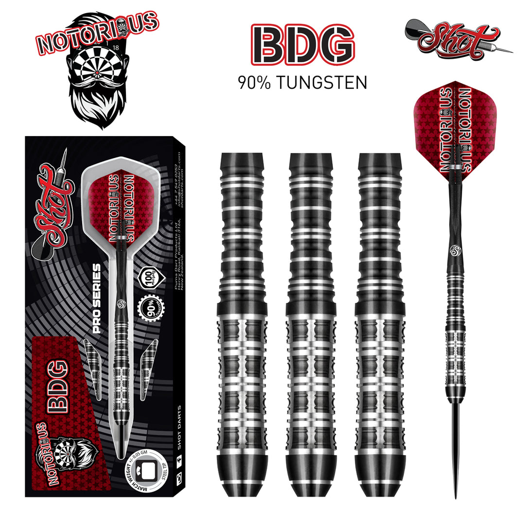 Shot Pro Series Notorious BDG 90% Tungsten Steel Tip Darts by Shot