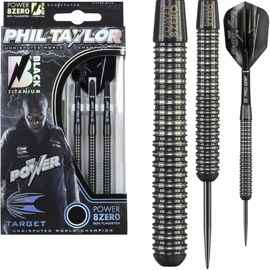 Phil Taylor 8ZERO Black 80% Tungsten Steel Tip Darts by Target - S1