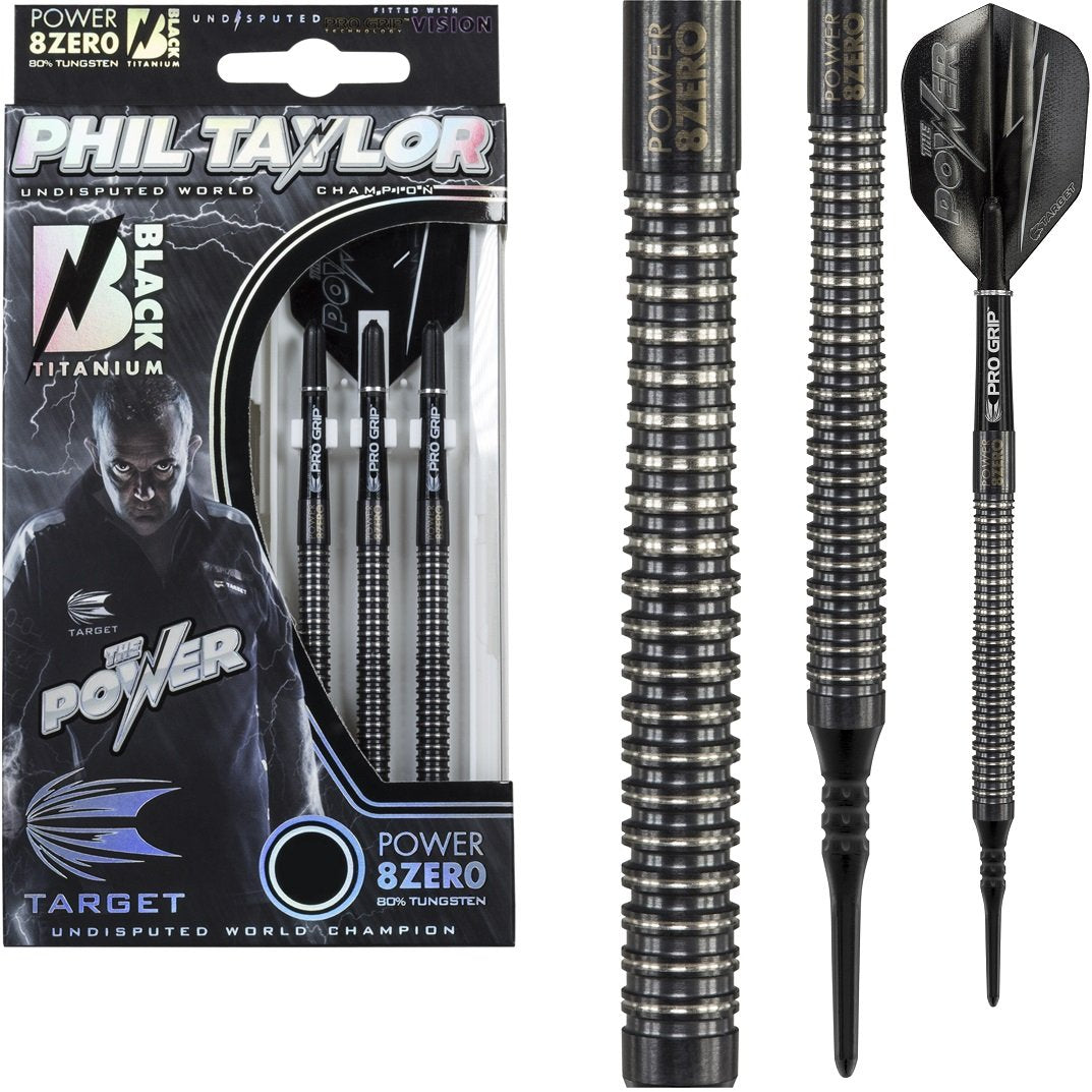 Phil Taylor 8ZERO Black 80% Tungsten Soft Tip Darts by Target - S1