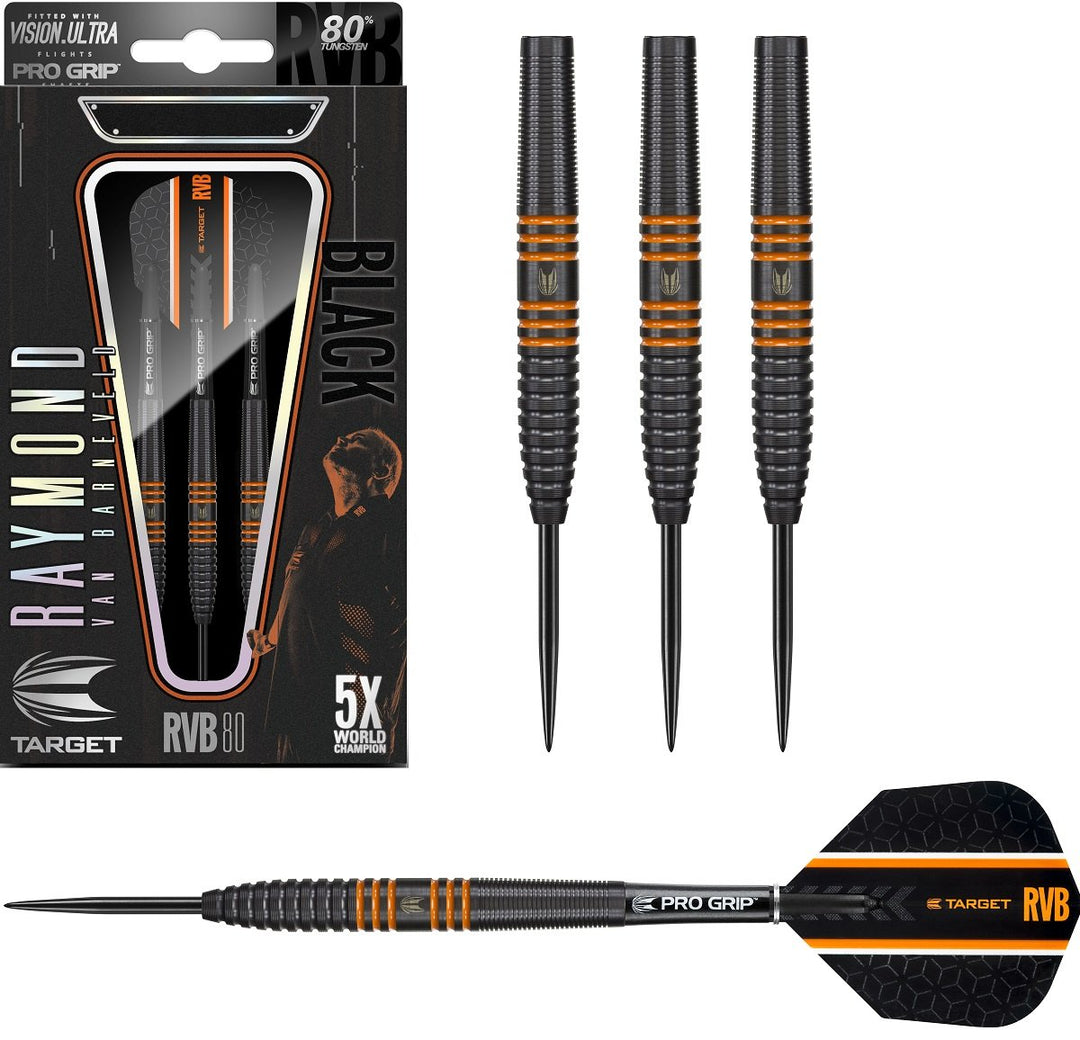 Raymond van Barneveld RVB80 Black 80% Tungsten Steel Tip Darts by Target