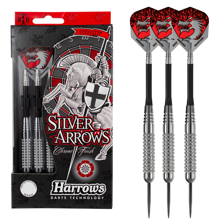 Harrows Silver Arrows Knurled Chromed Brass Steel Tip Darts