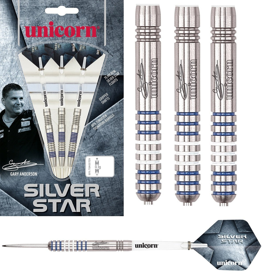 Gary Anderson Silver Star Style 1 80% Tungsten Steel Tip Darts by Unicorn