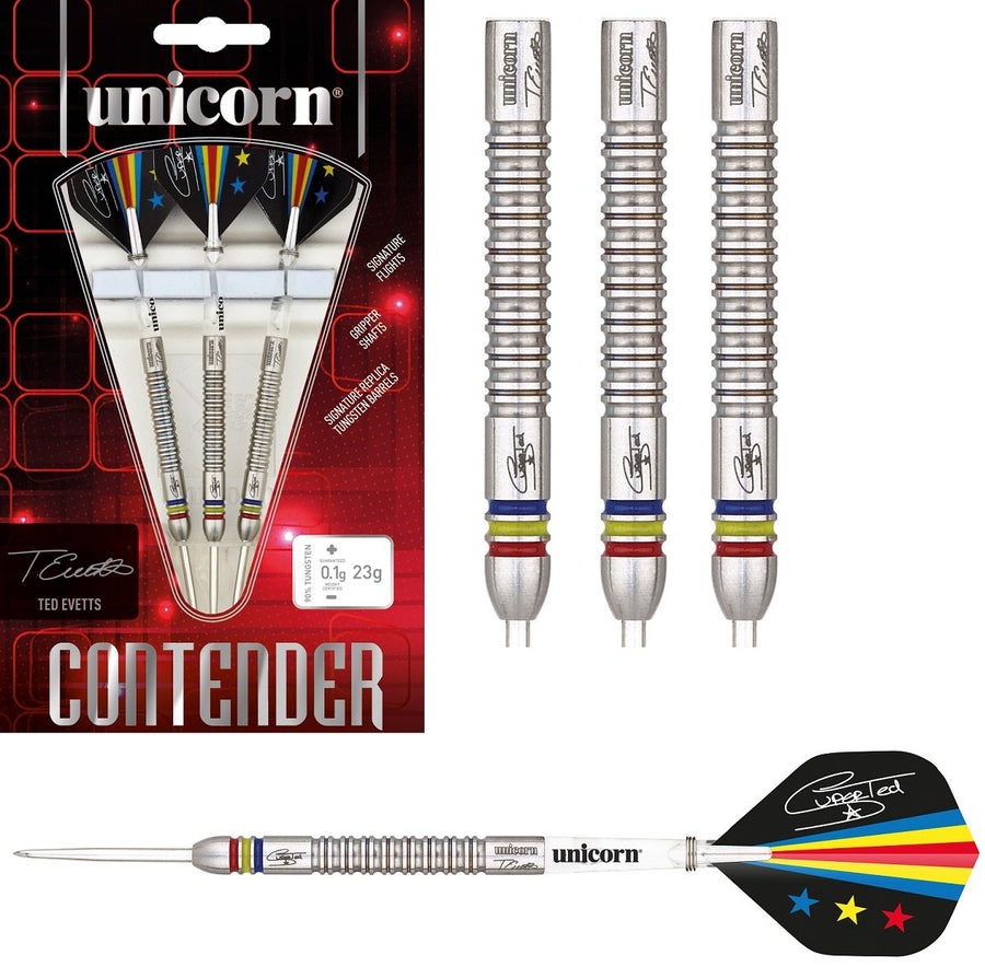 Ted Evetts Contender 90 Tungsten Steel Tip Darts by Unicorn Double