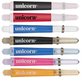 Unicorn soft flex dart stems in a range of colours side by side