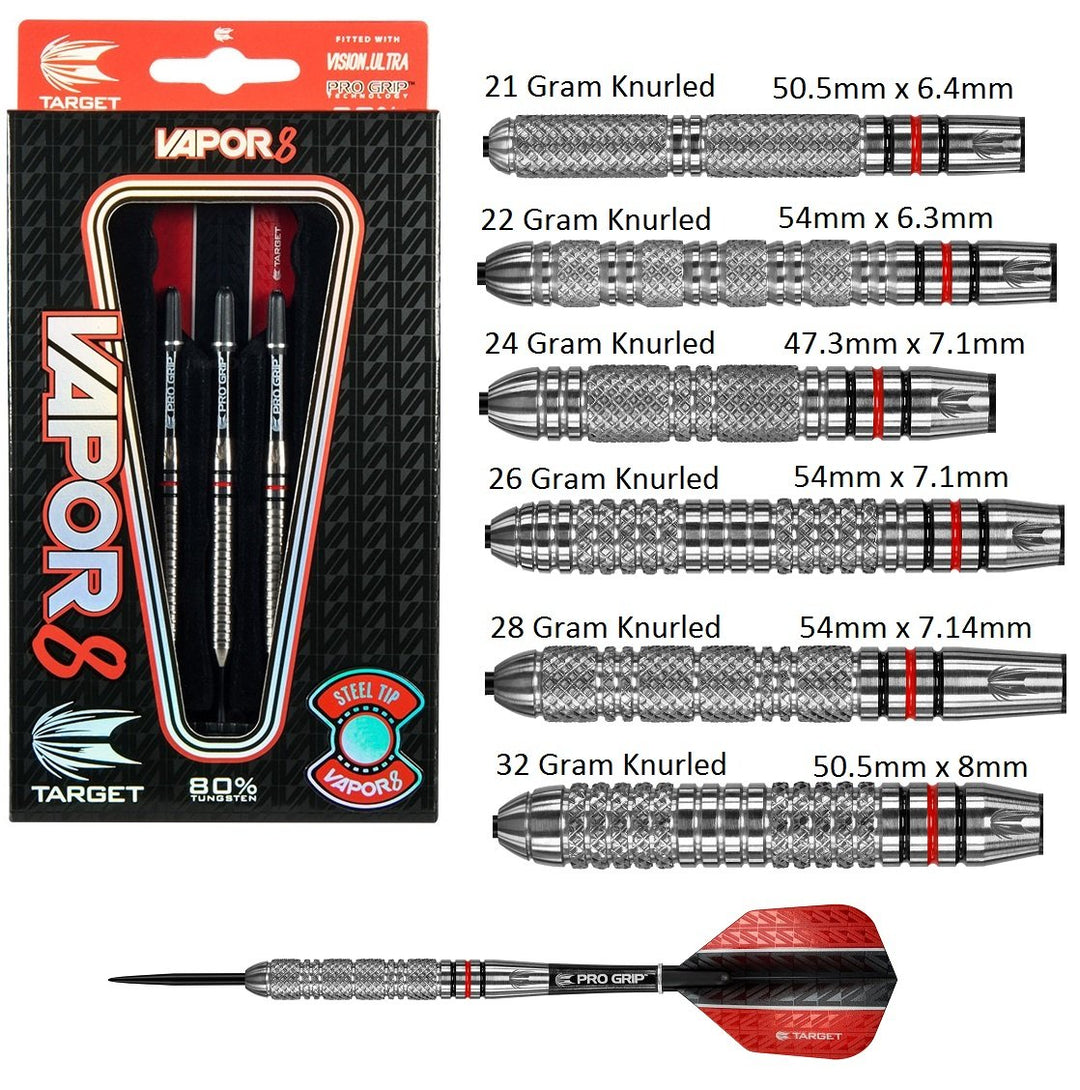 Vapor 8 Knurled Tungsten Steel Tip Darts by Target - Vapor8