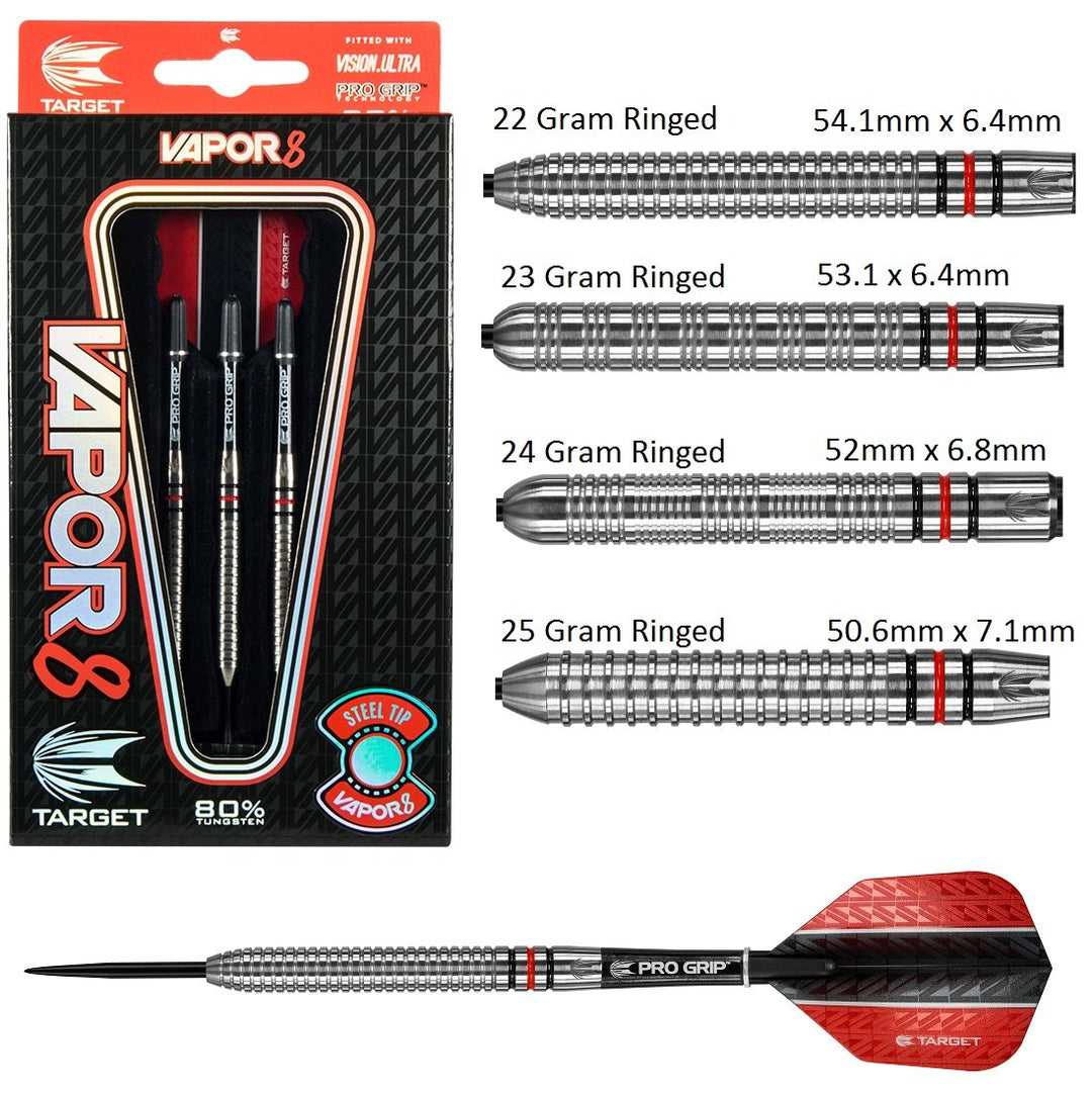 Vapor 8 Ringed Tungsten Steel Tip Darts by Target - Vapor8