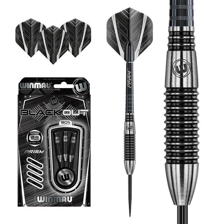 Winmau Blackout 90% Tungsten Steel Tip Darts - Bomb Barrel