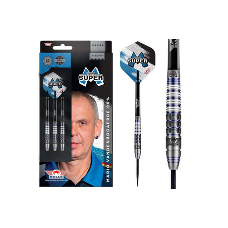 Mario Vandenbogaerde Steel Tip Darts main product image showing the darts, packaging, flights, shafts, and included accessories