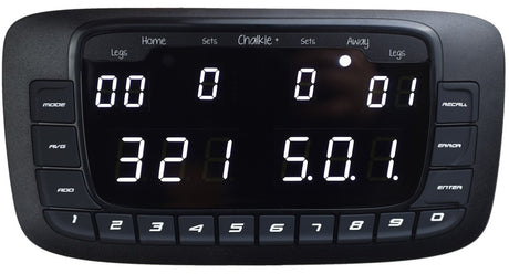 Dartsmate Black Edition Chalkie Plus Darts Scorer White LED main product image showing the scorer and included contents