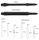 Harrows CLIC Black System Dart Stems Shafts main product image showing the stems, packaging, and included contents