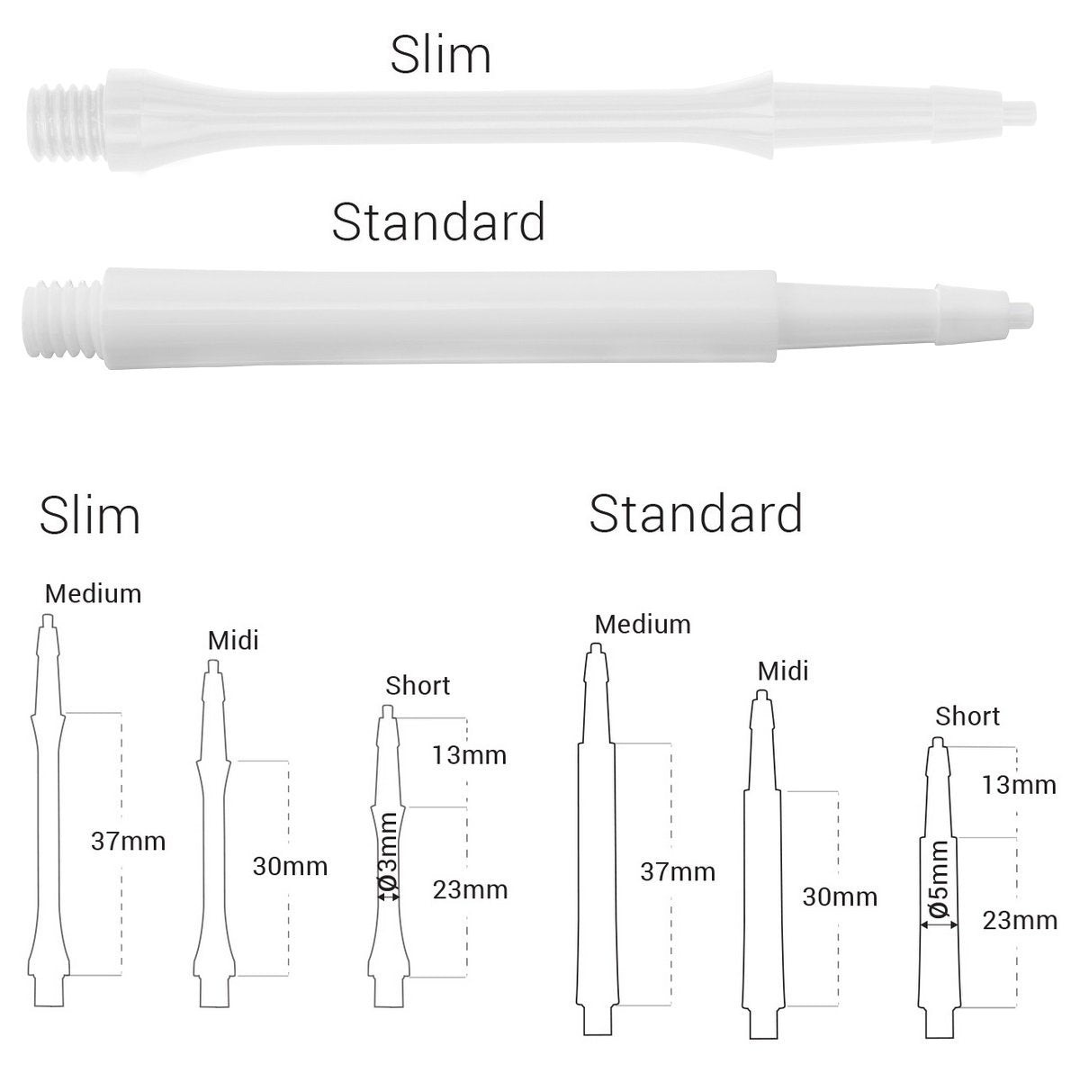 Harrows CLIC White System Dart Stems Shafts main product image showing the stems, packaging, and included contents