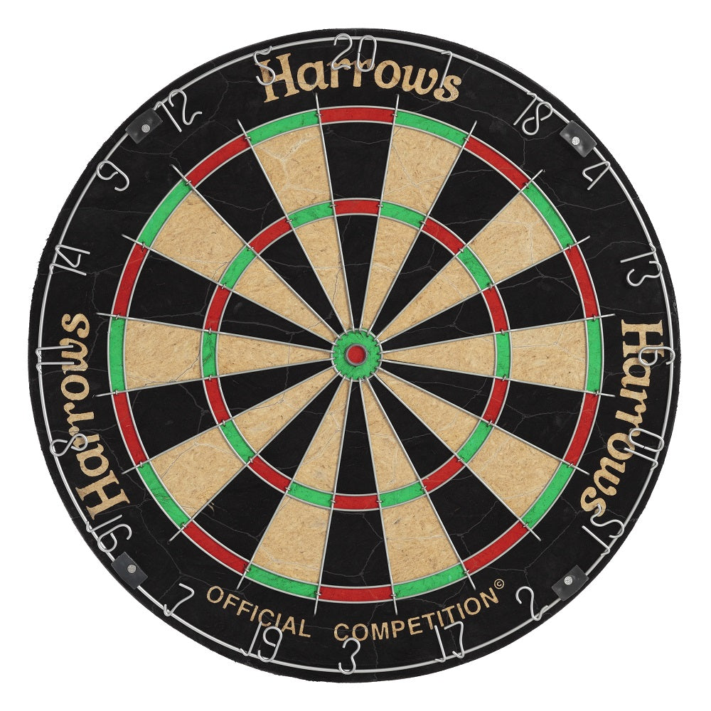 Harrows Official Competition Dartboard main product image showing the dartboard and product contents